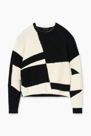 AIMEE KNIT SWEATER | BLACK AND WHITE GEOMETRIC